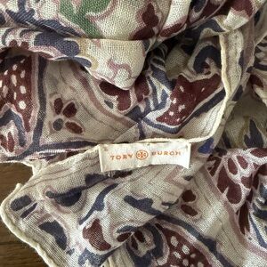 Tory Burch Floral Print Scarf in Burgundy and Blue